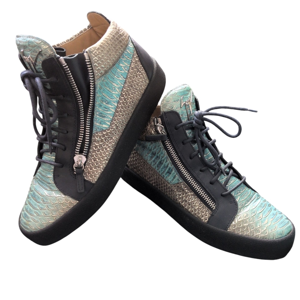 Giuseppe Men's Blue-Teal-Silver High-top Sneakers In PRESTINE CONDITION!